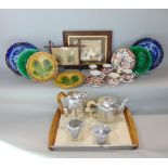 A Picquot ware five piece tea and coffee service including tray, small collection of Crown Derby