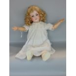 1920/30s bisque headed doll by Armand Marseille with blonde ringlet hair, sleeping eyes, open