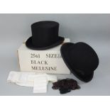 Black fur-felt Melusive top hat/hunting hat by Christy's, with subtle sheets crown height 5¼, size 6