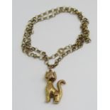 9ct belcher link chain with attached 9ct humorous cat pendant, 10.2g