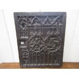 An early oak panel with repeating perpendicular and geometric repeating panels with gothic influence