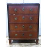 A small 19th century freestanding chest of four long inverted graduated drawers, with stained