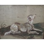 19th century naive school - Study of a recumbent dog in a landscape setting, oil on paper, unsigned,