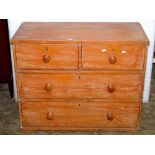 A Victorian stripped pine bedroom chest of two short over two long drawers, 3ft wide