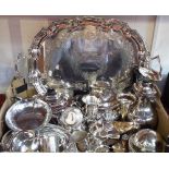 Large twin handled silver plated tray, together with various silver plated tea and table wares