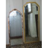 A 19th century cheval or dressing mirror with mahogany moulded frame, lacks stand, together with two