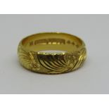 22ct wedding ring with engraved floral detail, stamped CG&S for Charles Green & Son, size M, 5.9g