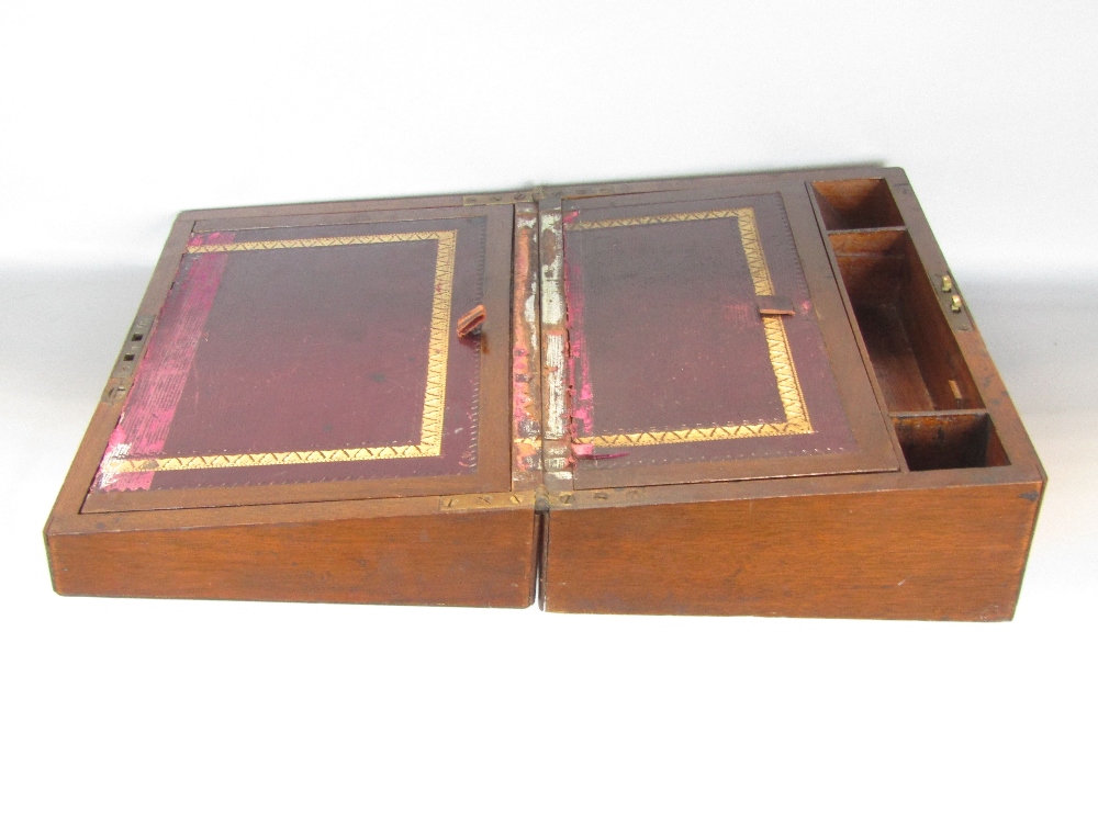 A good quality burr walnut writing slope, with domed hinged top enclosing two ceramic inkwells and - Image 6 of 6