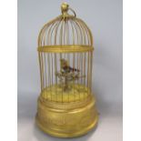 French type gilt bird in cage automaton with winding movement, 30 cm high, currently working