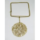 1970s abstract 9ct drop pendant necklace by Deakin & Francis, 17g