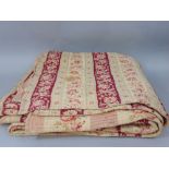 Vintage quilt 230 x 215cm with striped floral pattern with contrasting cotton lining, quilting has