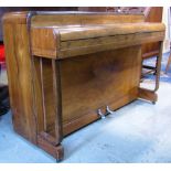A minx miniature upright and overstrung iron framed Art Deco piano with well matched walnut veneered