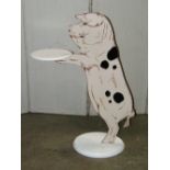 A novelty painted wooden dumb waiter in the form of a Gloucester Old Spot pig standing on its hind