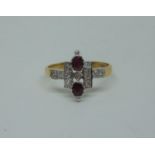 Art Deco style 9ct ruby and diamond ring, size O, 2.2g