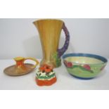 Collection of decorative porcelain to include a Clarice Cliff 'My Garden' pattern jug with drip