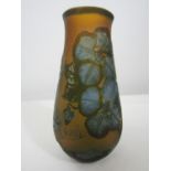After Emile Galle - Art Nouveau cameo glass baluster vase decorated in relief with blue hibiscus