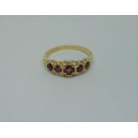 Victorian style 9ct five stone ruby ring, size N/O, 2.3g