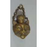 Victorian brass scent bottle in the form of a cats head