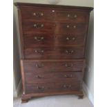 A good quality Georgian mahogany chest on chest, fitted with an arrangement of six long and two