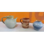 Claypits Pottery studio pottery teapot, vase and tankard (3)