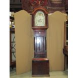 Early 19th century mahogany longcase clock, the trunk with spiral column supports, the arched hood