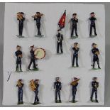14 painted lead figures of a Salvation Army marching band mounted on card