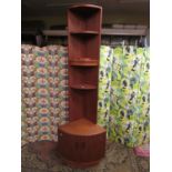 G-Plan Fresco teak corner unit, comprising a shelved top over two cupboard doors, 200cm high x