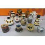 Stuart Bass studio pottery collection comprising various jugs, goblets, vases, etc (16)