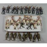 Collection of painted lead military figures including 9 Mexican marching Infantry men, 10 Russian
