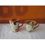 Karen Atherley Studio mug and jug, both decorated with female nudes and butterflies, the largest