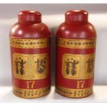 A pair of contemporary Chinese tea canisters in an early 19th style, with ox blood coloured