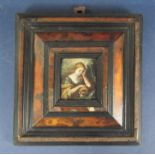 Oil on board probably St Mary Magdalen, 4.5 x 3.5cm approx in a moulded timber frame, 14 x 14cm