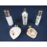 Five 19th century porcelain perfume bottles, all with overlaid painted detail (5)