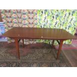 A Danish type afromoisa refectory table, the single piece top upon tapered legs, 167cm long x 74cm