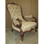 A good quality early Victorian mahogany drawing room chair with carved and moulded show wood