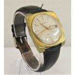 Vintage gent's Bulova automatic gold plated wristwatch, the television case with champagne dial,