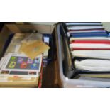 Two boxes containing a large quantity of albums with a mix of world, mint and used stamps, loose