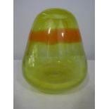 A good quality heavy Wedgwood glass vase in yellow with organic orange band, 19cm high