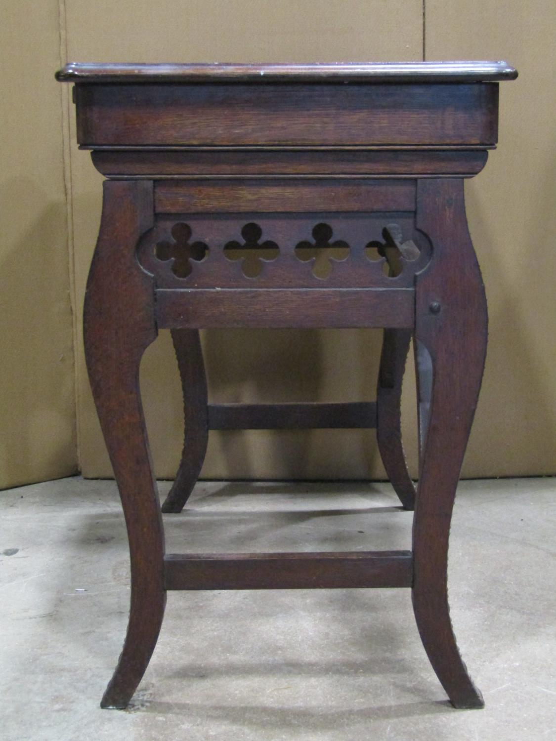 Late 19th century American oak travelling table of rectangular form with folding framework enclosing - Image 3 of 3