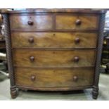 A 19th century mahogany bow fronted bedroom chest of two short over three long graduated drawers