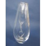 Kosta glass baluster vase etched with a nude girl stood on a leaf, reaching up to three parks of