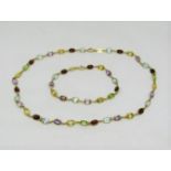 Italian 18ct multi gem set necklace and matched bracelet, can also be worn as a longer necklace,