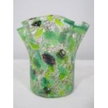 Good quality Venetian glass vessel with wavy rim and inlaid with Millefiori canes, 12cm high