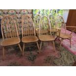 Set of eight Ercol Windsor high back light elm dining chairs, comprising four carvers (8)