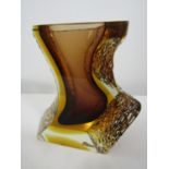 Good quality French glass three tone vase of shaped stylised form, the edges with mottled finish, in