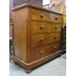 A Victorian satin birch bedroom chest of two short over three graduated drawers with tuned handles