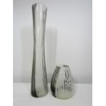 Two matched Italian glass vases, one tall waisted example, the other a smaller ovoid example, with