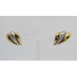 Pair of bi-colour 18ct diamond set clip earrings, 12.4g total