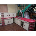 Good quality early 1950s aluminium and Formica English Rose kitchen comprising three base units,
