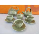 Harry Davis & May for Crowan Pottery part tea service comprising teapot, lidded sucrier, three